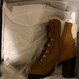 Nine West Brown Heeled Boots with White Fur